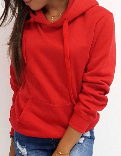 Červená dámská mikina BASIC s kapucí BY0175