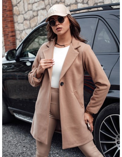 Płaszcz damski LUGI zapinany na guzik kamelowy Dstreet NY0674