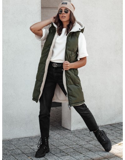 Kamizelka damska COSYVIVA długa z kapturem pikowana zielona Dstreet TY4604