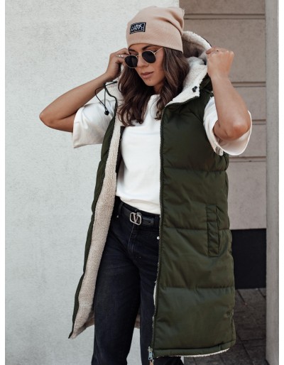 Kamizelka damska COSYVIVA długa z kapturem pikowana zielona Dstreet TY4604