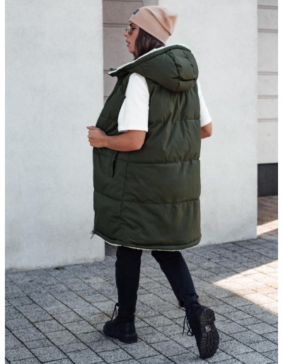 Kamizelka damska COSYVIVA długa z kapturem pikowana zielona Dstreet TY4604