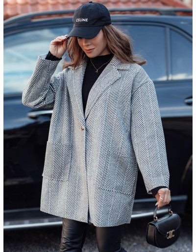 Płaszcz damski oversize ELEGANTWAY w jodełke szary Dstreet NY0699