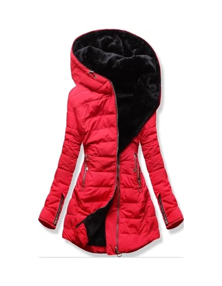 Dámská  bunda na zimu s kožíškem červená