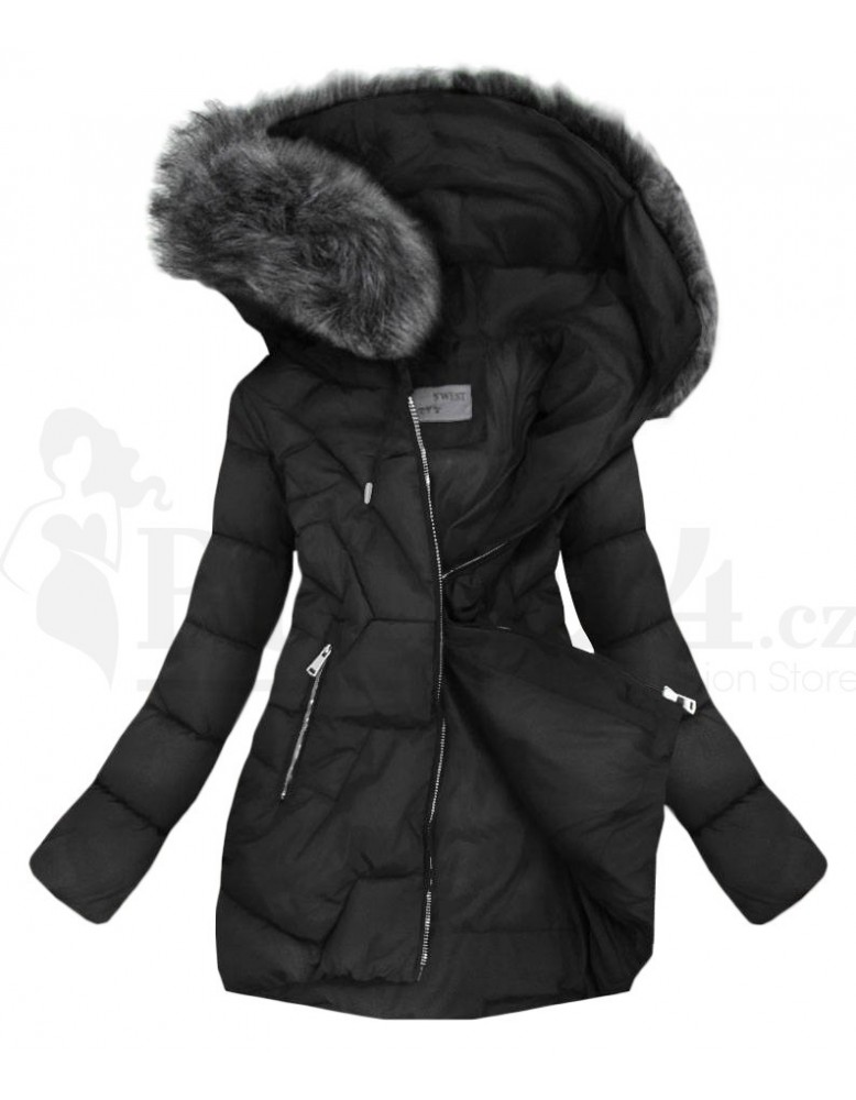 Dámská zimní černá bunda s kapucí